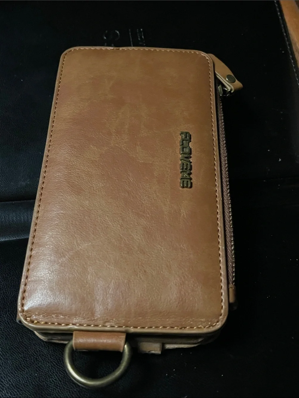 Flovent Tan/Brown Leather Zip CC card holder, Wallet and Phone Case